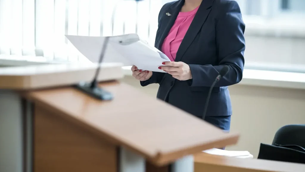A trial lawyer in court.