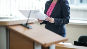 A trial lawyer in court.